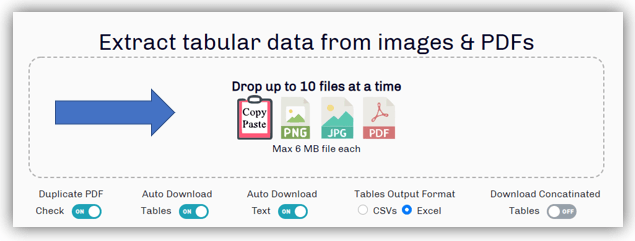 upload PDF for tables extraction